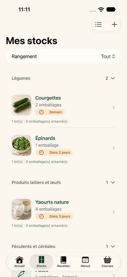 Les stocks alimentaires dans Foodory